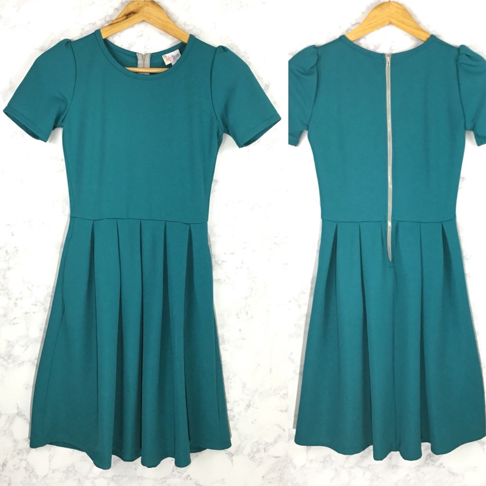 LulaRoe Amelia Dress Solid Print Teal